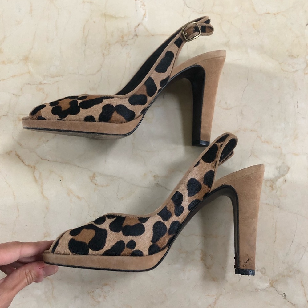 Stuart Weitzman Cheetah Open Toe Pumps Size 8 - image 1